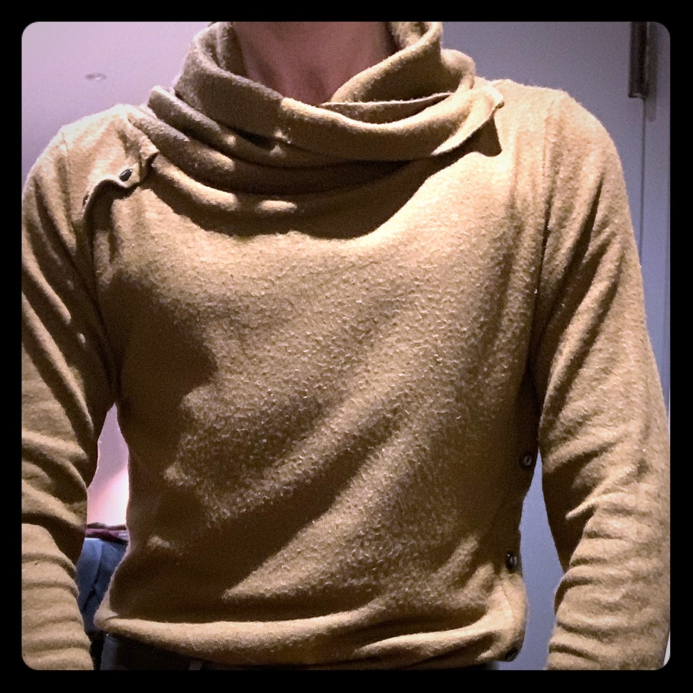 Taupe colored sweater w/ folding layered neck line